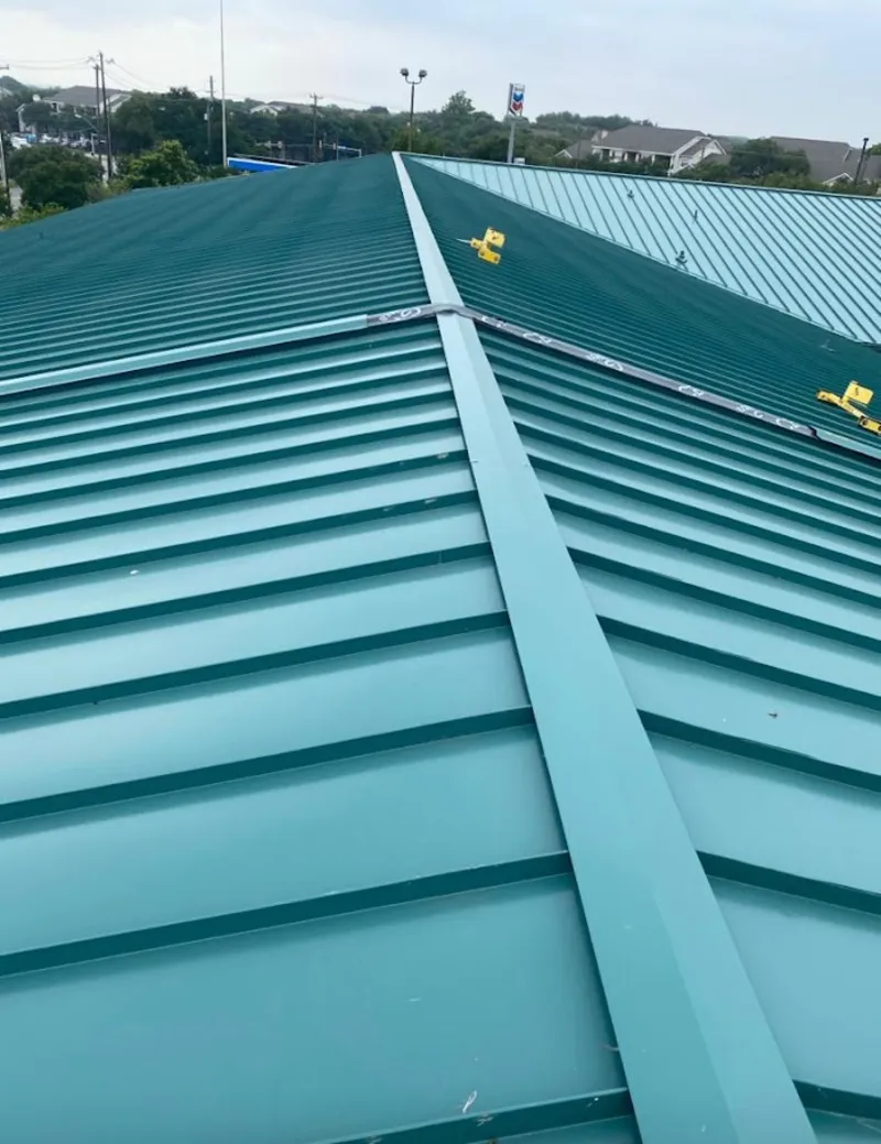 Green commercial metal roof ridge and valley for Metal Roof Repair in Westview